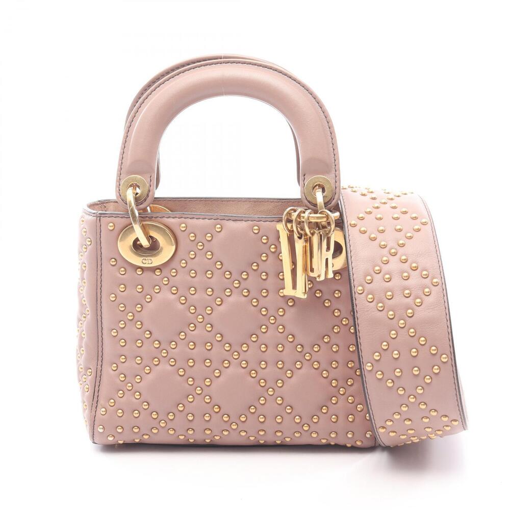 Christian Dior Lady Studded Handbag Leather Pink